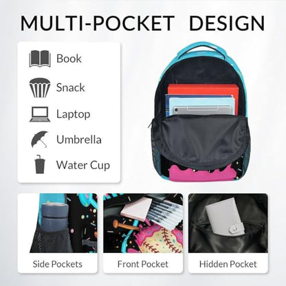 Custom Baseball Backpack for Boys Kids - Personalized Kids Backpacks Sports School Bookbag Toddler Youth Player Gift 17" Drip Design Schoolbag for Kindergarten Elementary Primary - color: Pink