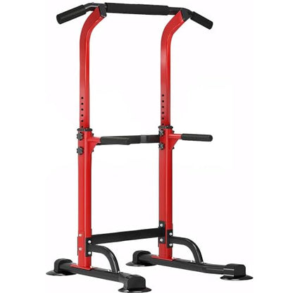 SogesPower Power Tower Dip Station Pull Up Bar for Home Gym Adjustable Height Strength Training Workout Equipment,Pull Up Bar Station - color: Red