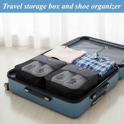 4 Pack Shoe Bags for Travel Holds 3 Pair of Shoes, Portable Shoes Storage Bag Organizer with Handle, Travel Luggage Shoe Organizer for Women Men Teenager Daily Use Storage Pouch (Black)