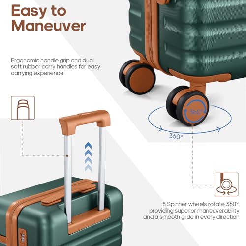 UKEIN Luggage Sets 3 Piece, PC Hardside Large Luggage 24 Inch With Spinner Wheels with TSA Lock, Carry On Suitcase Set With Travel Backpack for Men (Green, 3 piece set (24inch)) - color: Green, size: 3 piece set (24inch)