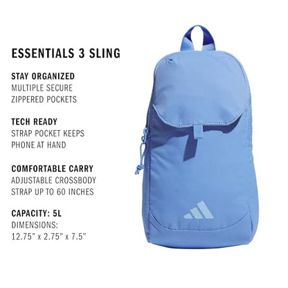 adidas Essentials 3 Crossbody – Sling Bag with Phone Pocket - color: Blue Fusion/Glow Blue