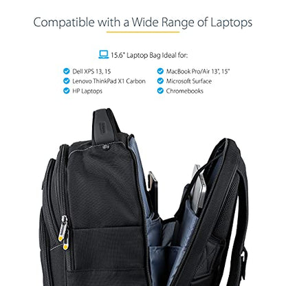 StarTech.com Unisex Backpack Ergonomic Computer Bag with Removable Accessory Case-Laptop/Tablet Pockets-Nylon, Black, 15.6" Professional IT Tech Work/Travel/Commute (NTBKBAG156) - size: 15.6"