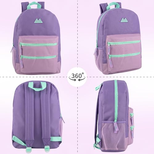 Summit Ridge Colorful Big Backpack for School Kids, Multi Pocket Backpack for Elementary, Middle School Girls, Boys with Padded Straps (Purple/Lilac) - color: Purple/Lilac