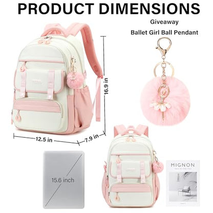 School Backpack for Girls, Laptop Backpack 15.6 Inch Kids Elementary Middle High School Bag Anti Theft Cute College Bookbags for Teens Girls Women Students Casual Travel Daypack,Pink Beige - color: Pink Beige