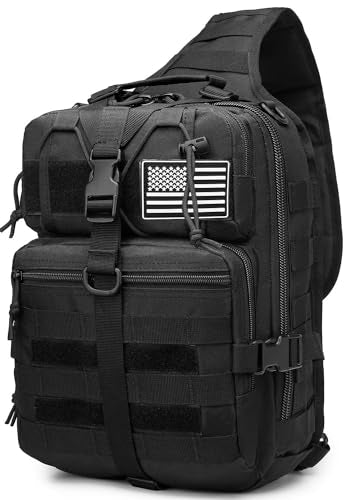 Tactical Sling Pack Big Crossbody Backpack Over Shoulder Bag Military for Men Hiking Outdoor Sport Gym - color: Black a