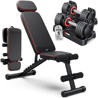 Adjustable Dumbbells Set of 2, 1 Hand Adjustable Weights Dumbbell Set and Workout Bench, 25/55/80lb Pair Weight Set For Home Gym Suit both Men and Women, Compact for Small Space Apartment Room - color: Pro-25lbs-Knurled handle Dumbbells+Bench