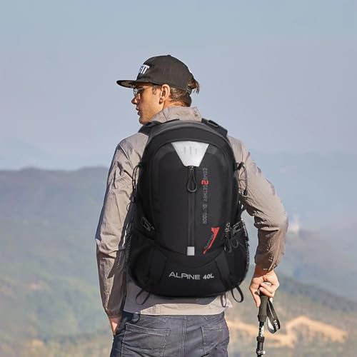 Hiking Backpack Camping 40L Outdoor Daypack Lightweight Travel Backpack with Rain Cover for Women Men (Black) - color: Black