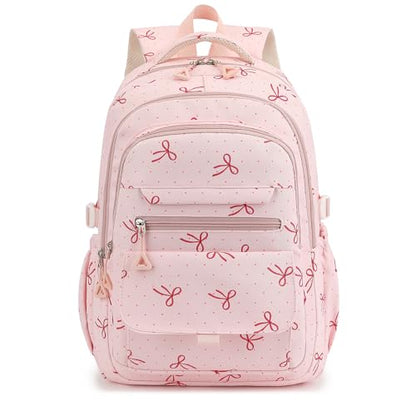 Phaoullzon Girls High Middle School Coquette Backpack for Teen Kawaii Bows Bookbag College Daypack,Pink Bow - color: Pink Bow, size: Large (17.5 Inch)