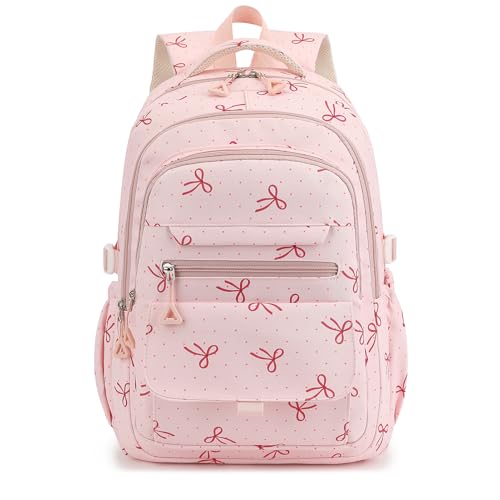 Phaoullzon Girls High Middle School Coquette Backpack for Teen Kawaii Bows Bookbag College Daypack,Pink Bow - color: Pink Bow, size: Large (17.5 Inch)