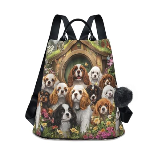 ALAZA Many Flower Butterfly Charles Cavalier Dog Trips Hiking Camping Rucksack Pack for Women - color: multicolor 19