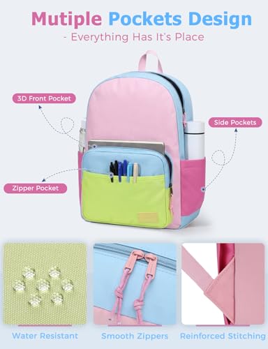 VASCHY School Backpacks, Lightweight Bookbag Schoolbag for Girls Casual Basic Simple Daypack Pastel Colorblock - color: Pastel Colorblock