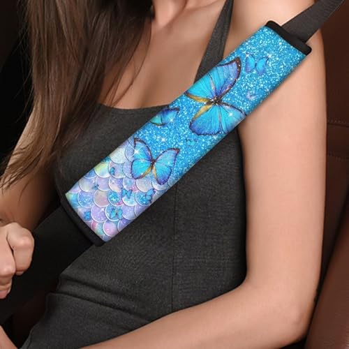 Dreaweet Blue Butterfly Seatbelt Covers for Women Seat Belt Cover Pad 2 Pack Seatbelt Cushion Shoulder Strap Pad for Bag Backpack - color: Blue Butterfly