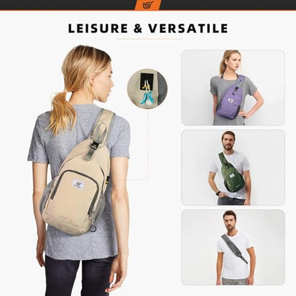 SKYSPER Sling Bag RFID Crossbody Sling Backpack Cross Body Shoulder Bag Travel Hiking Daypack for Women Men(Beige) - color: Beige