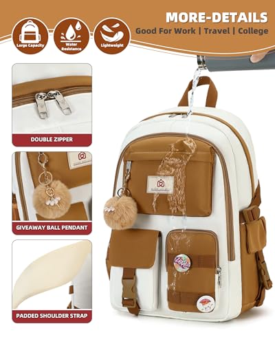 Hidds Laptop Backpacks 15.6 Inch School Bag Elementary Middle High College Backpack Cute Bookbags Anti Theft Travel Back Pack Casual Daypack Kids Book Bag for Teens Girls Women Students-Brown Beige - color: Brown Beige