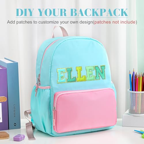 1 Piece Nylon Backpack Kids School Backpack for Toddler Girls Boys Plain Waterproof Preppy Bookbags Travel for Student (Lake Blue and Pink) - color: Lake Blue and Pink