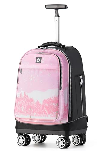 NEW TILAMI 19 Inch Rolling Backpack 360°rotating Universal Wheel, Large Organizer Compartments, Adjustable Handle, Carry on for School Students Business Travel, Cherry Blossoms - color: Cherry Blossoms