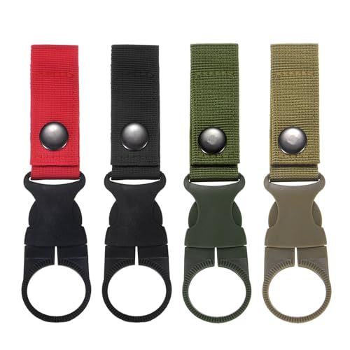 M METERXITY Water Bottle Clips, Portable Water Bottle Ring Holder Hanging Buckle Clip for Backpack Belt, Nylon Webbing Strap for Outdoor/Camping/Mountaineering - color: Black/Army Green/Khaki/Red