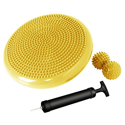 Wobble Cushion, Balance Disc, Wiggle Seat, Balance Pads for Physical Therapy, Stability Disc, Wobble Board for Dogs, Office, Sensory Kids, Classroom with Spiky Massage Ball - color: Yellow