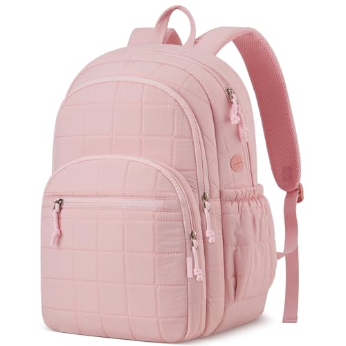 kadilong 15.6 Inch Laptop Backpack for Women Travel, Quilted College Bookbag Work Backpacks,Water Resistant - color: Pink, size: 15,6 inch