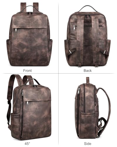 MASINTOR 15.6 inch PU Leather Laptop Backpack Purse for Women, Large College Casual Backpack Travel Bag Retro Coffee - color: Retro Coffee