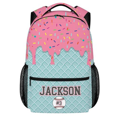 Personalized Baseball Drip Backpack, Blue Ice Cream Print Travel Bag, Multi Pocket Everyday Backpack (#9) - color: #9