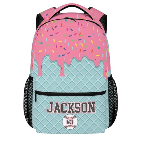 Personalized Baseball Drip Backpack, Blue Ice Cream Print Travel Bag, Multi Pocket Everyday Backpack (#9) - color: #9