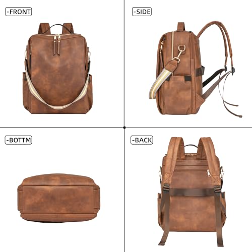 Dora & Liz Laptop Backpack for Women, Leather Travel Backpack with 15.6 Inch Laptop Compartment, College Work Computer Bag (Caramel-3P) - color: Caramel-3p