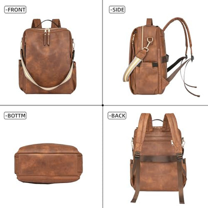 Dora & Liz Laptop Backpack for Women, Leather Travel Backpack with 15.6 Inch Laptop Compartment, College Work Computer Bag (Caramel-3P) - color: Caramel-3p