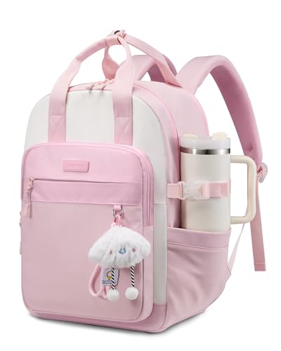LOVEVOOK School Backpacks for Teen Girls Fits 17.3" Laptop, Lightweight Middle High School Bookbag with Large Bottle Holder for Kids, 34L Cute College Backpacks for Students Back to Schools,Pink - color: Beige-blush Pink-dusty Rose, size: 17.3 inch