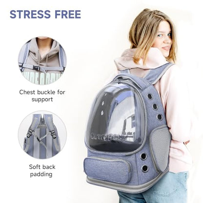 Cawypety Cat Backpack Carrier, Breathable Cat Carrier Large Space Bubble Pet Backpack for Kitty Small Dog up to 12lbs, Transparent & Foldable Pet Carrier for Travel Hiking (Blue - color: Blue