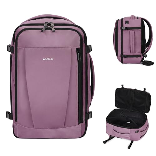 ECOHUB Travel Backpack 18x14x8 Spirit Airlines Personal Item Bag Carry On Backpack 13 Pockets Large Work Casual Daypack for men Airline Approved Waterproof Gym Backpacks with Charging Port, Pink - color: Pink, size: 18 inch underseat