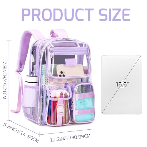 LXYGD Clear Backpack for School Stadium Approved Transparent Heavy Duty See Through College Bookbag Travel Work Daypack Security for Teens Girls Women Students (Purple) - color: Purple