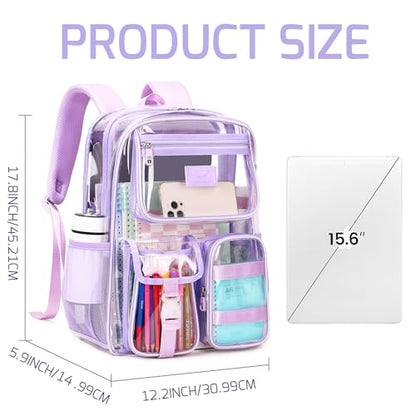 LXYGD Clear Backpack for School Stadium Approved Transparent Heavy Duty See Through College Bookbag Travel Work Daypack Security for Teens Girls Women Students (Purple) - color: Purple