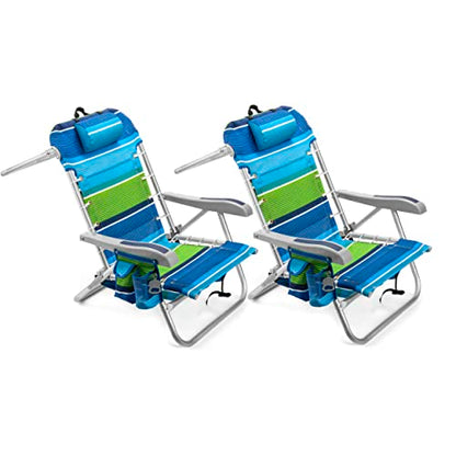 Homevative Cooler+ Folding Backpack Beach Chair with 5 Positions, Towel bar, XL Cooler Pouch, Storage Net, Cup and Phone Holder, Deep Sea, 2 Pack - color: Deep Sea