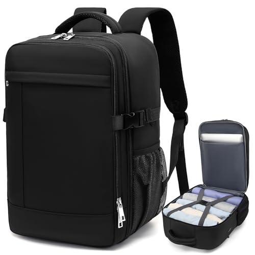 Lossga Travel Backpack for Women Men 18x14x8 Waterproof Carry On Backpack Airline Approved Personal Item Travel Backpack Comfortable Mochila for Work Business Weekender, Black - color: Black