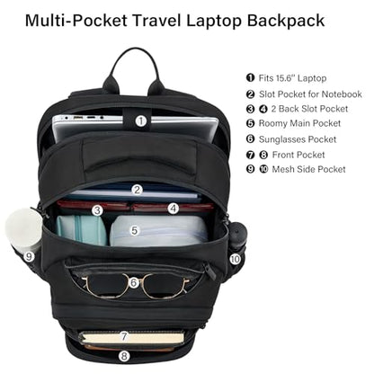 Hanke College Laptop Backpack Multi-Pocket, 18-Inch Large Travel Backpack for Men Women, Water Resistant College Bookbag for 15.6 Inch Laptop, Casual Daily Personal Item Size Airline Approved,Black