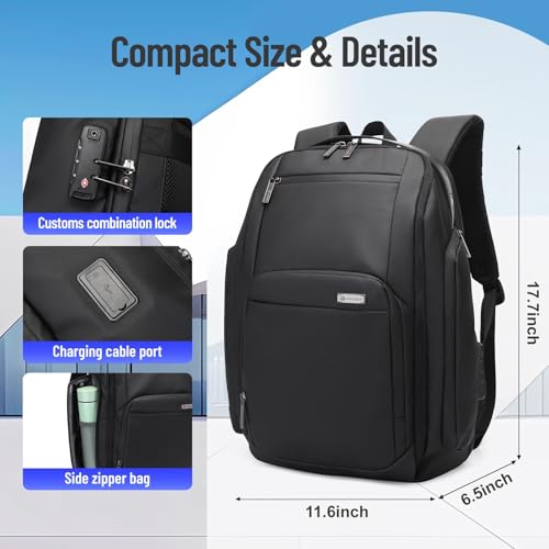 40L Laptop Backpack, Carry-On Weekender Bag with USB Port & TSA Lock, 17.3 Inch Business Travel Backpack for Men, Expandable Overnight Bag with Large Capacity & Flight Approved Design - color: 20174-black