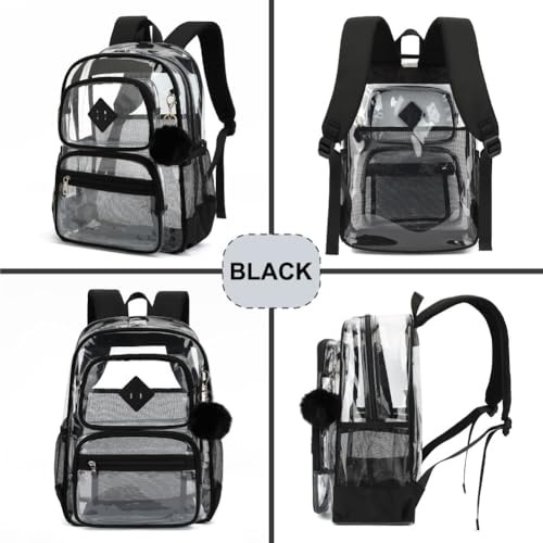 Heavy Duty Clear Backpack for Girls Boys Transparent School Bookbag Kids Durable PVC See Through Backpack-Black - color: Black