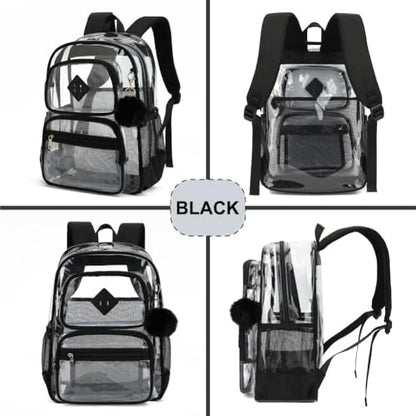 Heavy Duty Clear Backpack for Girls Boys Transparent School Bookbag Kids Durable PVC See Through Backpack-Black - color: Black