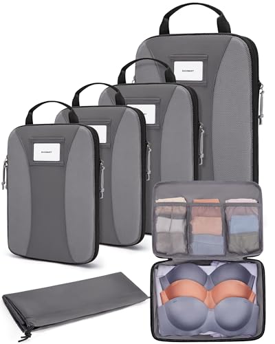 BAGSMART Compression Packing Cubes, 6 PCS Packing Cubes for Suitcases, Travel Bags Organizer for Luggage, Lightweight Packing Cube for Travel Essentials - color: Grey, size: 6 Set
