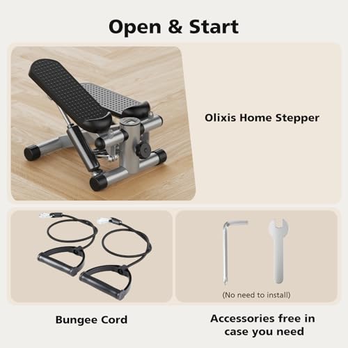 OLIXIS Stepper Machine with Resistance Bands - Mini Stair Stepper for Home Exercise, Portable Weight Loss & Full Body Workout Equipment - color: Sliver
