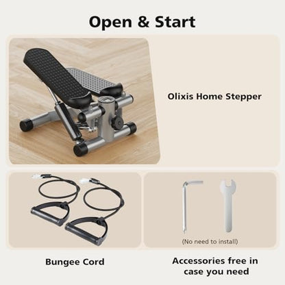 OLIXIS Stepper Machine with Resistance Bands - Mini Stair Stepper for Home Exercise, Portable Weight Loss & Full Body Workout Equipment - color: Sliver