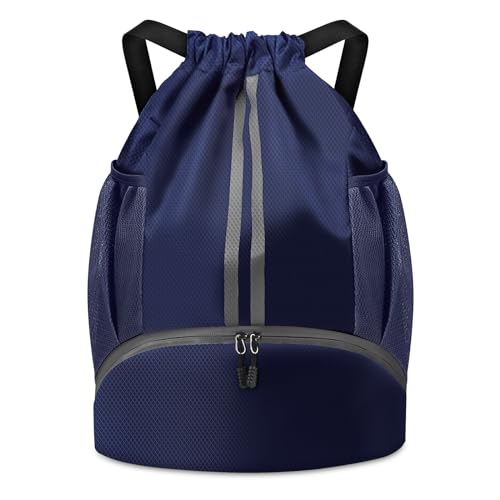 BROTOU Soccer Bags, Football Backpack, Volleyball Bag, Drawstring Backpack with Ball and Shoe Compartment, Football bags for Equipment Swim Gym Bag - color: Dark Blue