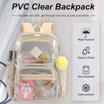 Heavy Duty Clear Backpack for Girls Boys Transparent School Bookbag Kids Durable PVC See Through Backpack- Yellew - color: Yellew