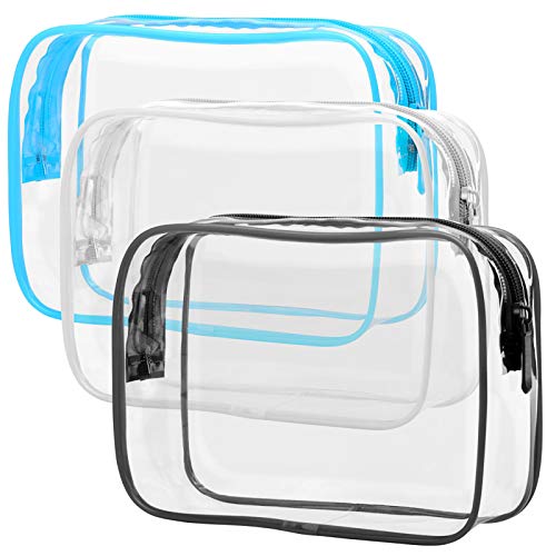 PACKISM Clear Cosmetic Bag, TSA Approved Clear Makeup Bag Travel Toiletry Bag, Beauty Quart Size Bag, 3 Pack, Black White Blue - color: White Black Blue, size: Medium Set (Standard)