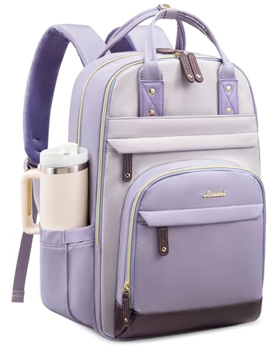 LOVEVOOK Laptop Backpack Women with Giant Cup Holder,15.6 inch Work Travel Backpack Computer Laptop Bag,Cute College Nurse Teacher Backpack Purse,Gift for Women & Men,Taro purple-Light purple-Purple - color: Taro Purple-light Gray Purple-dreamy Purple, si