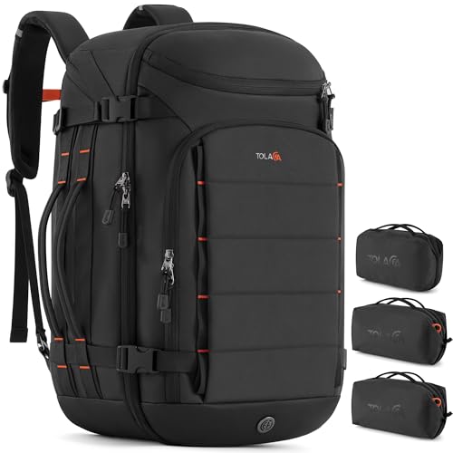 Tolaccea Travel Backpack Carry On 40L, Large Laptop Backpack with 3 Packing Cubes, Flight Approved Duffel Luggage Bag for Men Women, Water-resistant Business Rucksack Daypack, Fits 15.6" Laptop, Black - color: Black