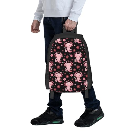 Eco Polyester Backpack Cherry Flower Blossom Cute Axolotl, Ergonomic Straps, Fits Tablet, for Work or Hiking - color: Design (407)