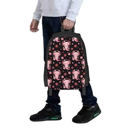 Eco Polyester Backpack Cherry Flower Blossom Cute Axolotl, Ergonomic Straps, Fits Tablet, for Work or Hiking - color: Design (407)