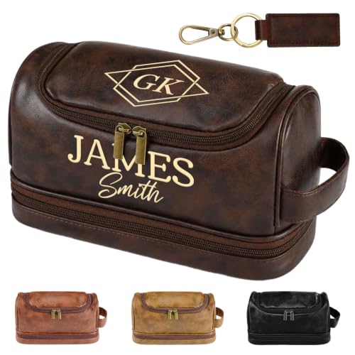 Father Day Gifts from Daughter Son, Personalized Toiletry Bag for Men, 3D Engraved Travel Toiletry Bag with Hanging Hook, Unique Customized Gifts for Men Husband Dad, Large Grooming Organizer - color: Classic Collection